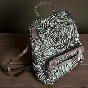 MultiSac Mini Backpack Brown Zebra Pattern Adjustable Strap Vegan Leather